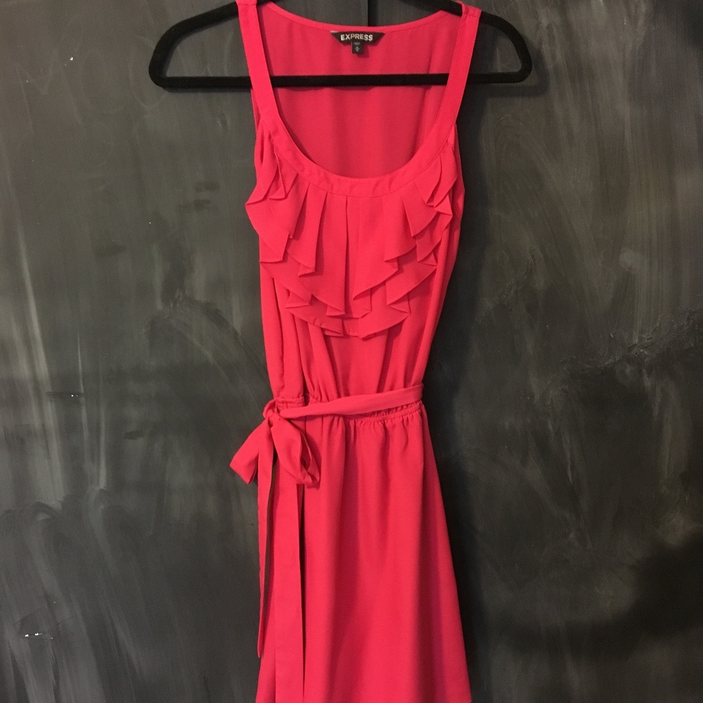 Express Pink Belted Mini Dress with Ruffle